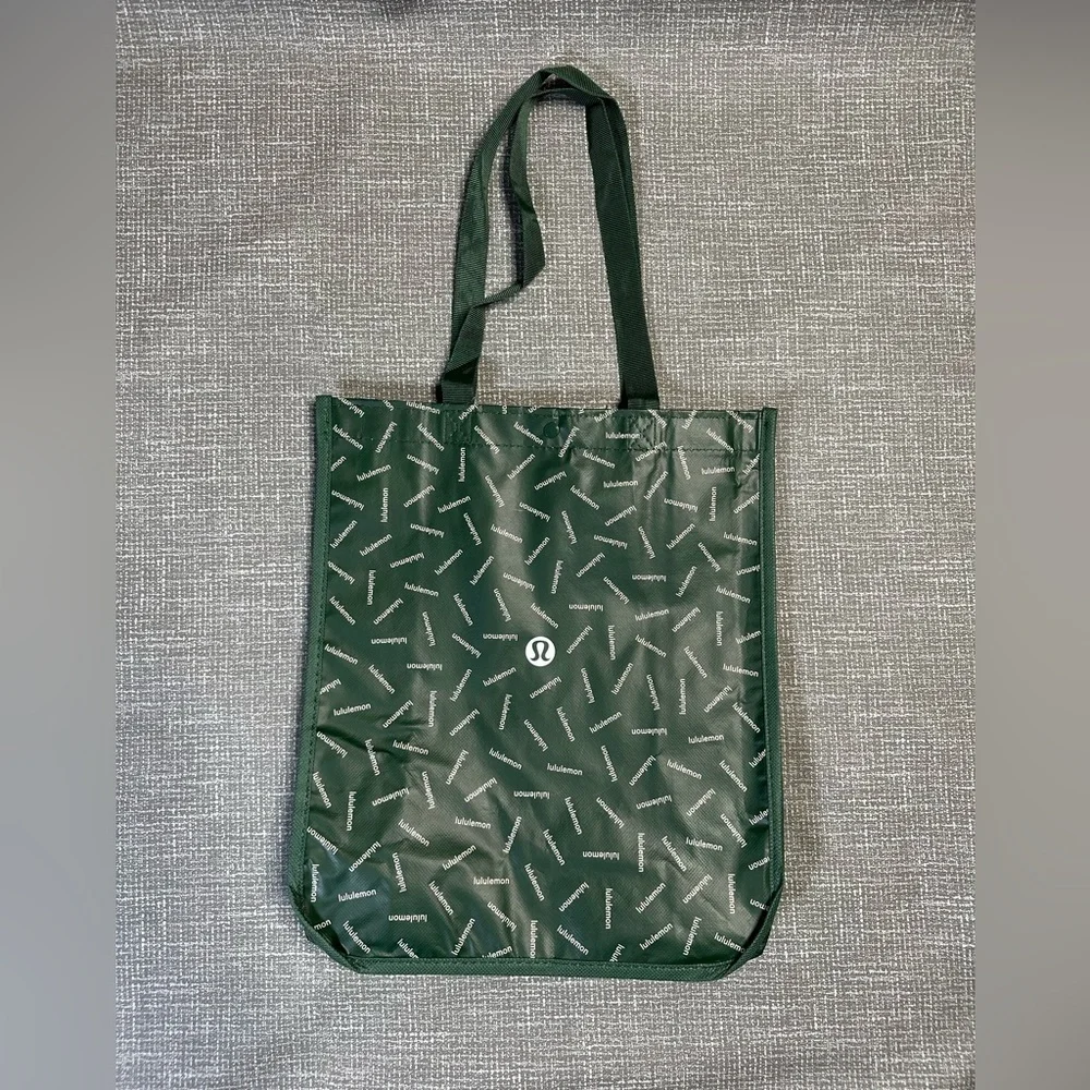 Lululemon Large recyclable reusable tote shopping bag green/white